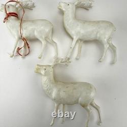 Antique 1920s Net Santa Celluloid Face Carboard Sleigh Irwin 1940 Reindeer READ