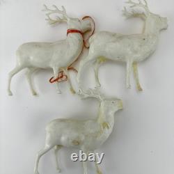 Antique 1920s Net Santa Celluloid Face Carboard Sleigh Irwin 1940 Reindeer READ