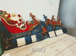 Antique 50s Santa Sleigh Reindeer 3d Die Cut Xmas Christmas Holiday Decor1950s