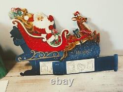 Antique 50s Santa Sleigh Reindeer 3d Die Cut Xmas Christmas Holiday Decor1950s