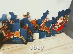 Antique 50s Santa Sleigh Reindeer 3d Die Cut Xmas Christmas Holiday Decor1950s