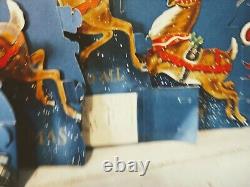 Antique 50s Santa Sleigh Reindeer 3d Die Cut Xmas Christmas Holiday Decor1950s