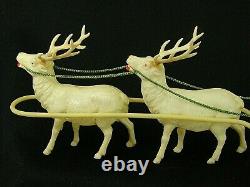 Antique 9067 Celluloid Santa Sled & Reindeer Set in Box Made in Japan'30s