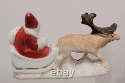 Antique All Bisque German Santa On Sleigh With Reindeer Miniature