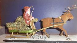 Antique Belsnickle Santa Claus with Reindeer and Loofah Sleigh