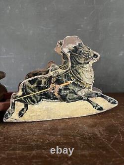 Antique Bliss Santa Sleigh & Reindeer Paper Litho Wood Toy Vintage Christmas