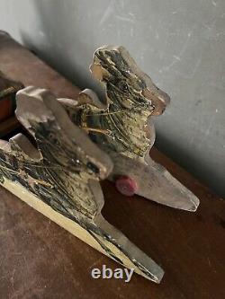 Antique Bliss Santa Sleigh & Reindeer Paper Litho Wood Toy Vintage Christmas