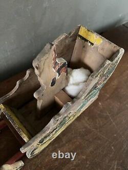 Antique Bliss Santa Sleigh & Reindeer Paper Litho Wood Toy Vintage Christmas