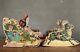 Antique Bliss Toy Co. Santa & Reindeer In Wooden Sleigh Vintage Christmas Litho