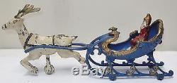 Antique Cast Iron Hubley SANTA CLAUS-Sleigh-Reindeer Pull TOY Original N/R