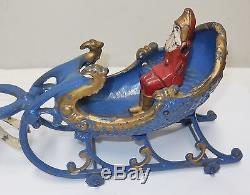 Antique Cast Iron Hubley SANTA CLAUS-Sleigh-Reindeer Pull TOY Original N/R