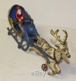 Antique Cast Iron Santa Claus Sleigh and Reindeer Toy Hubley
