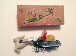 Antique Celluloid Santa Claus-Reindeer & Toys In Metal Key Wind Sleigh-Org. Box