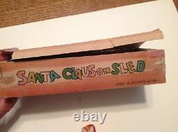 Antique Celluloid Santa Claus-Reindeer & Toys In Metal Key Wind Sleigh-Org. Box