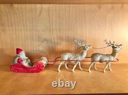 Antique Celluloid Santa Sled & Reindeer Set Christmas ornament Made in Japan