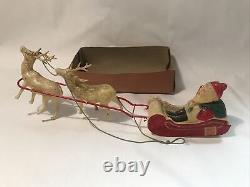 Antique Celluloid Santa Sleigh & Reindeer in Box Japan 1930s Vintage