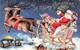 Antique Christmas Large Santa Sleigh Reindeer Us Flag Patriotic Vtg Postcard G57