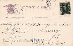 Antique Christmas Large Santa Sleigh Reindeer US Flag Patriotic Vtg Postcard G57