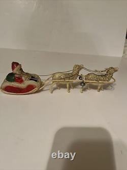 Antique Christmas Santa Ski Chenille Elves Celluloid Santa&Sleigh Reindeer JAPAN