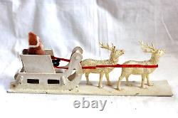 Antique Clay Face SANTA Putz SLED celluloid Reindeer Christmas Ornament Japan