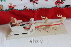 Antique Clay Face SANTA Putz SLED celluloid Reindeer Christmas Ornament Japan