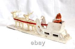 Antique Clay Face SANTA Putz SLED celluloid Reindeer Christmas Ornament Japan