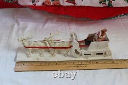 Antique Clay Face SANTA Putz SLED celluloid Reindeer Christmas Ornament Japan