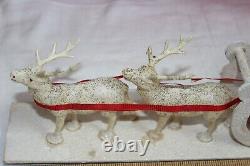 Antique Clay Face SANTA Putz SLED celluloid Reindeer Christmas Ornament Japan