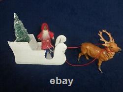 Antique German Black Santa Sleigh & Reindeer Rare