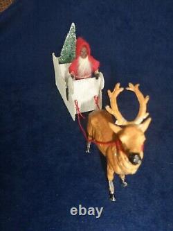 Antique German Black Santa Sleigh & Reindeer Rare