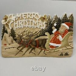 Antique German Pressed Pulp Paper Santa Claus Merry Christmas Sleigh Reindeer
