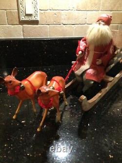 Antique German Rare Santa on Wood Sleigh with Reindeer