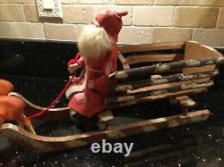 Antique German Rare Santa on Wood Sleigh with Reindeer