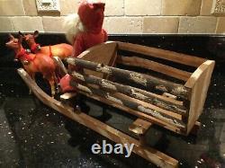 Antique German Rare Santa on Wood Sleigh with Reindeer