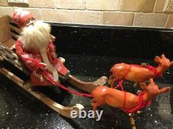 Antique German Rare Santa on Wood Sleigh with Reindeer