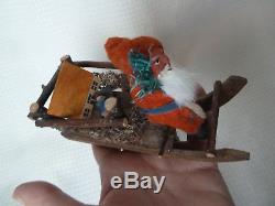 Antique German Reindeer Pulling Santa Loofah Sleigh WithToys 10