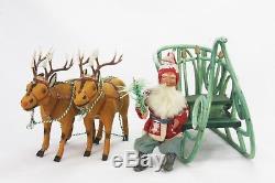 Antique German Reindeer Pulling Santa in Sleigh ca1910