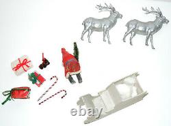 Antique German Santa Claus Paper Mache Candy Container & Sleigh & Metal Reindeer