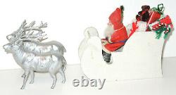Antique German Santa Claus Paper Mache Candy Container & Sleigh & Metal Reindeer