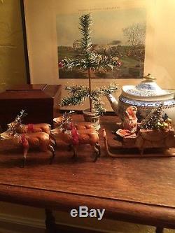 Antique German Santa Sleigh And Reindeer