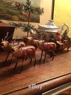 Antique German Santa Sleigh And Reindeer