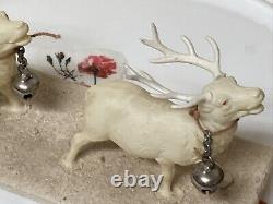 Antique German Santa in Sleigh Celluloid SANTA & Reindeers Christmas Jingle Bell