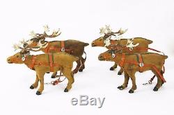 Antique German Santa on Loofah Sleigh with Eight Reindeer ca1910