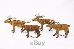 Antique German Santa on Loofah Sleigh with Eight Reindeer ca1910