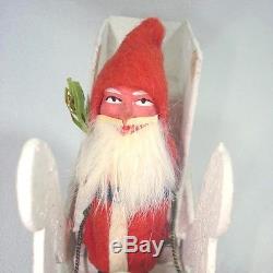 Antique Germany Compo Christmas Belsnickle Santa, Sleigh, Reindeer