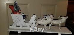 Antique Germany Santa Sleigh Sled Reindeer Mica Cardboard Wood Composition & Box