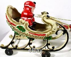Antique Hubley Cast Iron Santa Sleigh 2 Reindeer VGC