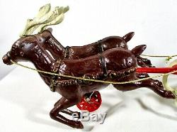 Antique Hubley Cast Iron Santa Sleigh 2 Reindeer VGC