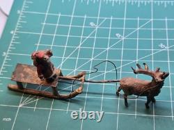 Antique Lead or Cast Iron German Santa, Sleigh, and Reindeer