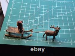 Antique Lead or Cast Iron German Santa, Sleigh, and Reindeer